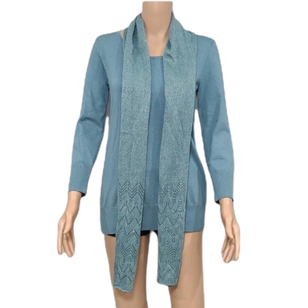 CABLE & GAUGE WOMEN'S SWEATER WITH BLUE METALLIC SCARF‎ SIZE S